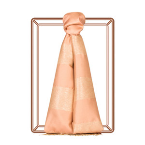 Peach Block Lurex Striped Silk Scarf - Thumbnail