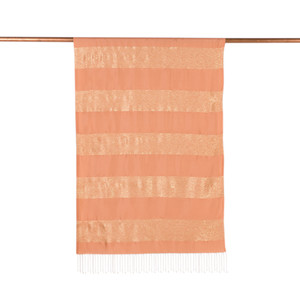 Peach Block Lurex Striped Silk Scarf - Thumbnail