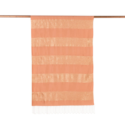 Peach Block Lurex Striped Silk Scarf