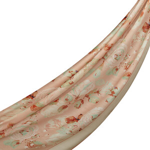 Peach Camellia Cotton Rayon Scarf - Thumbnail