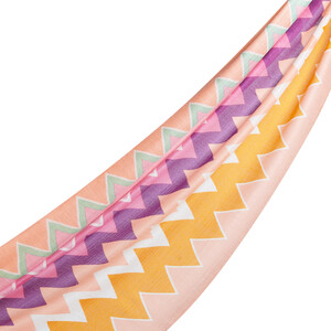 Peach Checked Zigzag Print Scarf - Thumbnail