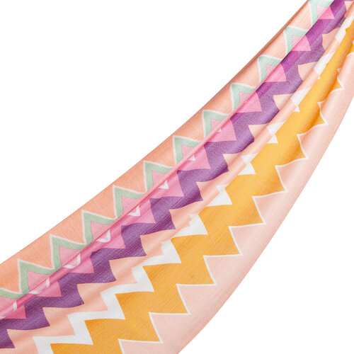 Peach Checked Zigzag Print Scarf