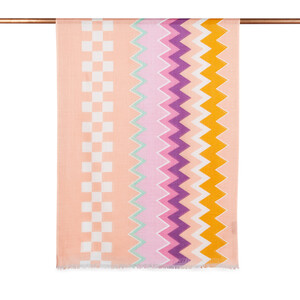 ipekevi - Peach Checked Zigzag Print Scarf (1)