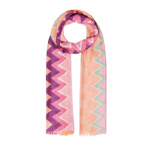 Peach Checked Zigzag Print Scarf - Thumbnail