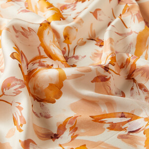 Peach Cream Soulful Blooms Twill Silk Scarf - Thumbnail