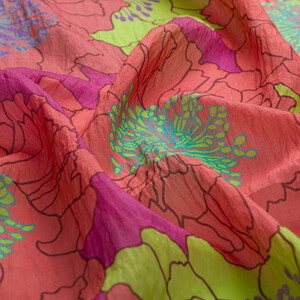 Peach Fuchsia Hydrangea Print Tencel Scarf - Thumbnail