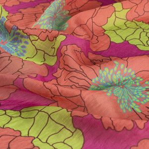 Peach Fuchsia Orange Hydrangea Print Tencel Scarf - Thumbnail