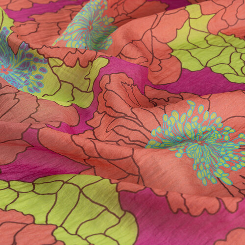 Peach Fuchsia Orange Hydrangea Print Tencel Scarf