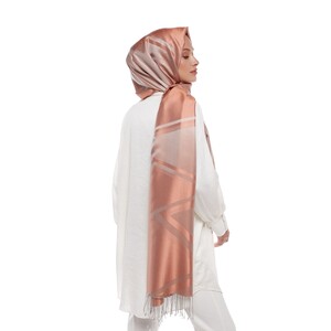 Peach Retro Zigzag Silk Scarf - Thumbnail