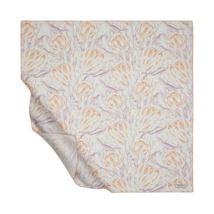 Peach White Floris Twill Silk Scarf - Thumbnail