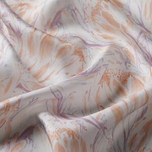 Peach White Floris Twill Silk Scarf - Thumbnail