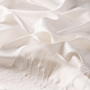 Pearl White Block Lurex Striped Silk Scarf - Thumbnail
