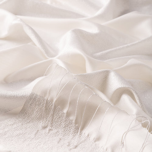 Pearl White Block Lurex Striped Silk Scarf