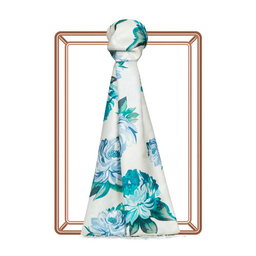 Pearl White Camellia Patterned Silk Scarf