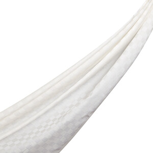 Pearl White Checkered Cotton Silk Scarf - Thumbnail