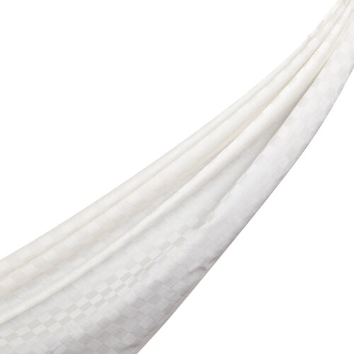 Pearl White Checkered Cotton Silk Scarf