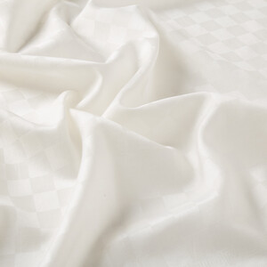 Pearl White Checkered Cotton Silk Scarf - Thumbnail
