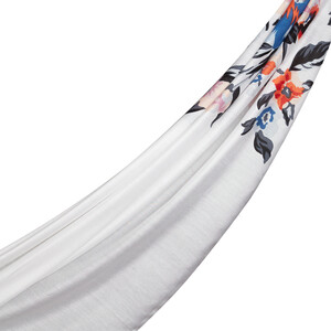 Pearl White Flower Power Print Modal Silk Scarf - Thumbnail