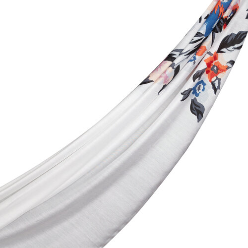 Pearl White Flower Power Print Modal Silk Scarf