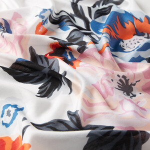 Pearl White Flower Power Print Modal Silk Scarf - Thumbnail