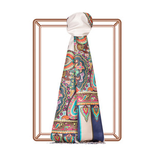 Pearl White Frame Paisley Print Silk Scarf - Thumbnail