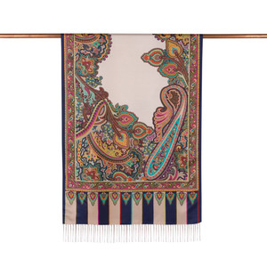 ipekevi - Pearl White Frame Paisley Print Silk Scarf (1)