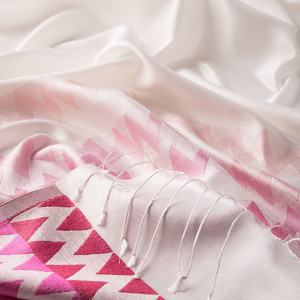 Pearl White Fuchsia Zigzag Silk Scarf - Thumbnail