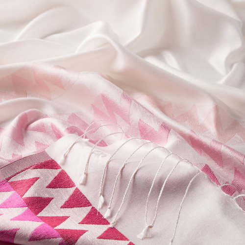 Pearl White Fuchsia Zigzag Silk Scarf