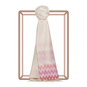 Pearl White Fuchsia Zigzag Silk Scarf - Thumbnail