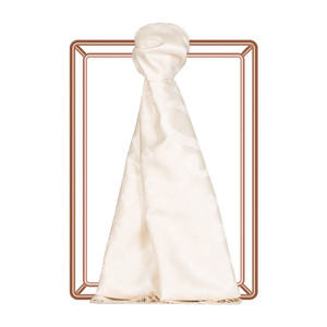 Pearl White Monogram Print Silk Scarf - Thumbnail