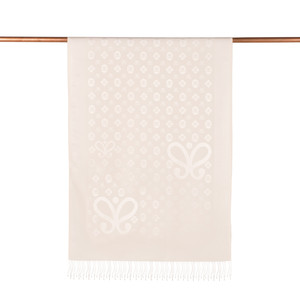 Pearl White Monogram Print Silk Scarf - Thumbnail