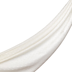 Pearl White Polka Wool Silk Scarf - Thumbnail