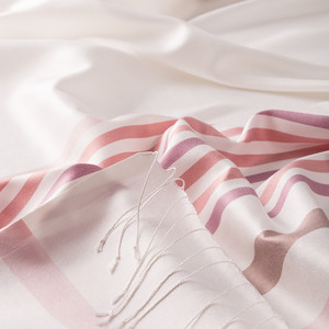 Pearl White Powder Pink Thin Meridian Striped Silk Scarf - Thumbnail