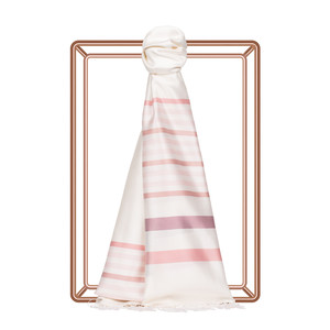Pearl White Powder Pink Thin Meridian Striped Silk Scarf - Thumbnail