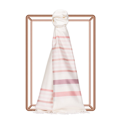 Pearl White Powder Pink Thin Meridian Striped Silk Scarf