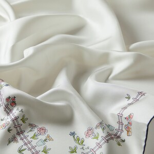 Pearl White Pretty Garden Twill Silk Scarf - Thumbnail