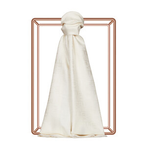 Pearl White Qufi Pattern Silk Scarf - Thumbnail