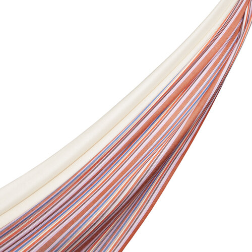 Pearl White Rainbow Striped Cotton Silk Scarf 