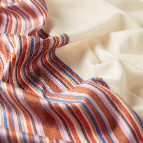 Pearl White Rainbow Striped Cotton Silk Scarf 