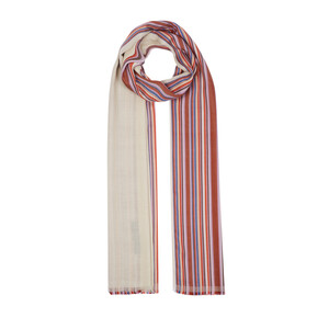 ipekevi - Pearl White Rainbow Striped Cotton Silk Scarf (1)