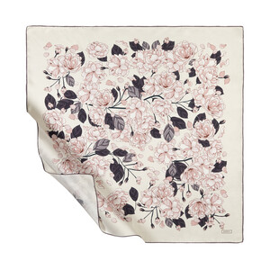 Pearl White Sakura Print Silk Twill Scarf - Thumbnail