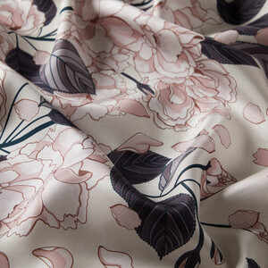 Pearl White Sakura Print Silk Twill Scarf - Thumbnail