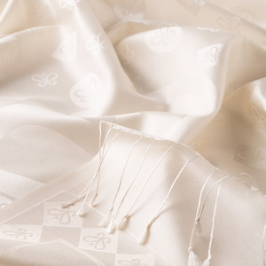 Pearl White Semi Monogram Print Silk Scarf - Thumbnail