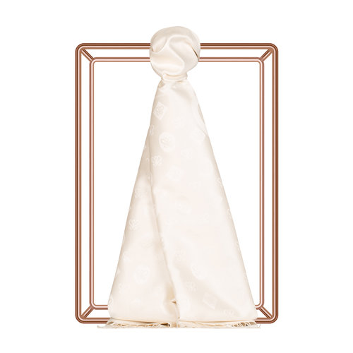 Pearl White Semi Monogram Print Silk Scarf