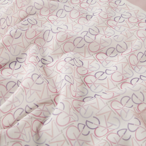 Pembe Çark Typo Monogram Desenli Pamuk İpek Şal 