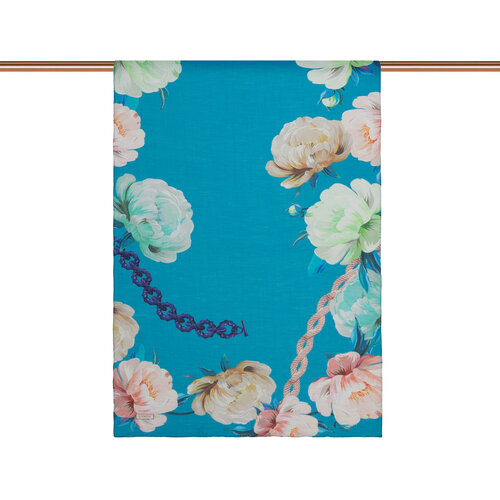 Petrol Blue Chain Peony Patterned Tencel Scarf