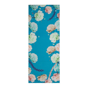 Petrol Blue Chain Peony Patterned Tencel Scarf - Thumbnail