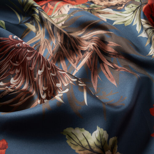 Petrol Blue Fuji Print Silk Twill Scarf