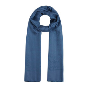 Petrol Blue Houndstooth Cotton Silk Scarf - Thumbnail