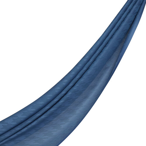 Petrol Blue Houndstooth Cotton Silk Scarf